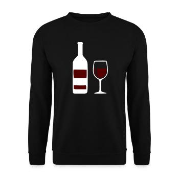 Weinflasche und Weinglas Wein Geschenk Genießer - Unisex Pullover - Schwarz - Vorne - Alina (178cm) & Michal (187cm)