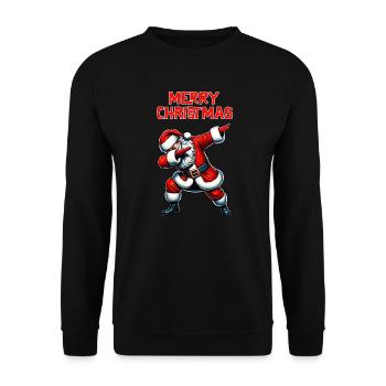 Fröhliche Weihnachten: Tanzender Santa Claus - Unisex Pullover - Schwarz - Vorne - Alina (178cm) & Michal (187cm)