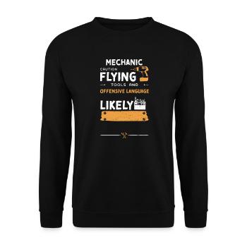 Mechanic Caution Flying Tools An... - Unisex Pullover - Schwarz - Vorne - Alina (178cm) & Michal (187cm)