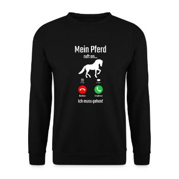 Mein Pferd ruft an Ich muss gehen - Unisex Pullover - Schwarz - Vorne - Alina (178cm) & Michal (187cm)