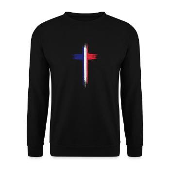 Frankreich Flagge Used Look Französische Fahne - Unisex Pullover - Schwarz - Vorne - Alina (178cm) & Michal (187cm)