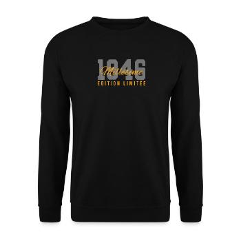 Anniversaire 80 Ans Millésime 46 Cadeau 1946 - Sweat-shirt Unisexe - noir - Devant - Alina (178cm) & Michal (187cm)