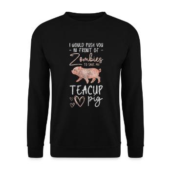 Teacup Piggy Herz - Unisex Pullover - Schwarz - Vorne - Alina (178cm) & Michal (187cm)