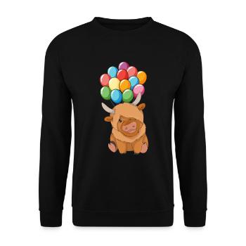 Bauer Geschenk Ballon Schottisches Hochlandrind - Unisex Pullover - Schwarz - Vorne - Alina (178cm) & Michal (187cm)