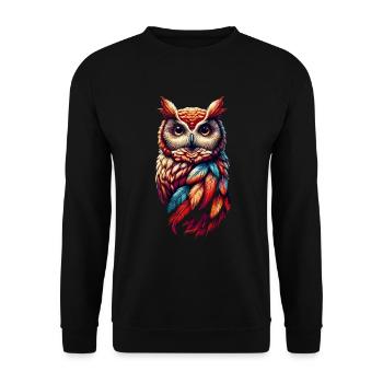 Eule Kunst Geschenk Geburtstag - Unisex Pullover - Schwarz - Vorne - Alina (178cm) & Michal (187cm)