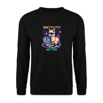 Don't Glitch my Vibe - Retro Gaming Alpaka - Unisex Pullover - Schwarz - Vorne - Alina (178cm) & Michal (187cm)