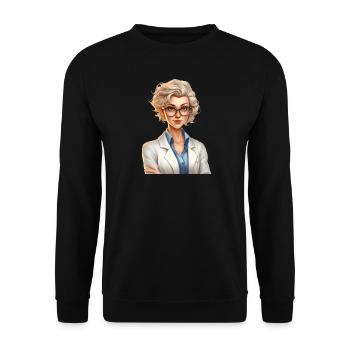 Portrait einer jungen Frau im Cartoon Stil - Unisex Pullover - Schwarz - Vorne - Alina (178cm) & Michal (187cm)