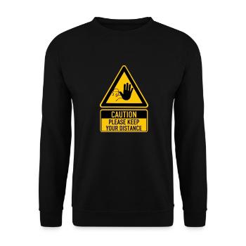 Corona Caution Please keep your distance Warning - Unisex Pullover - Schwarz - Vorne - Alina (178cm) & Michal (187cm)