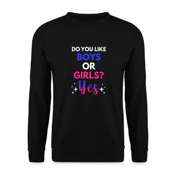 Magst du Jungs oder Mädchen? Ja Bisexuelles - Unisex Pullover - Schwarz - Vorne - Alina (178cm) & Michal (187cm)