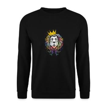 Löwenkönig Löwe mit Krone in Bunt - Unisex Pullover - Schwarz - Vorne - Alina (178cm) & Michal (187cm)