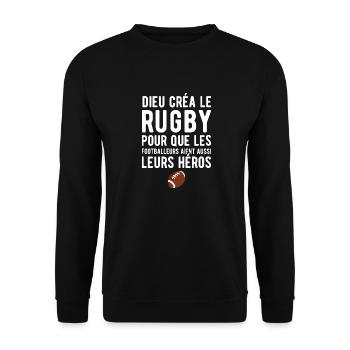 Dieu créa le rugby humour - Sweat-shirt Unisexe - noir - Devant - Alina (178cm) & Michal (187cm)