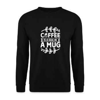 Coffee is a Hug in a Mug - Pure Kaffeeliebe, weiß - Unisex Pullover - Schwarz - Vorne - Alina (178cm) & Michal (187cm)