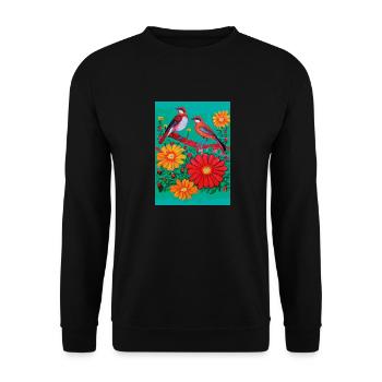 Deux oiseaux dans le jardin avec des fleurs - Sweat-shirt Unisexe - noir - Devant - Alina (178cm) & Michal (187cm)