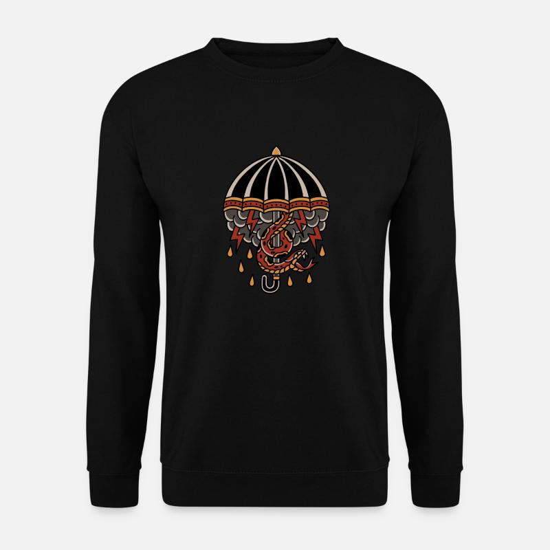 Old school tattoo umbrella, thunder cloud, snake - Unisex Pullover - Schwarz