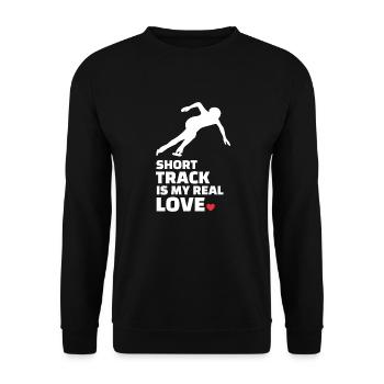 Ich Liebe Shorttrack Und Eislaufen - Unisex Pullover - Schwarz - Vorne - Alina (178cm) & Michal (187cm)