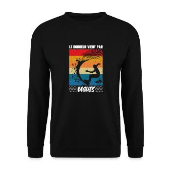 le bonheur vient par vagues - Sweat-shirt Unisexe - noir - Devant - Alina (178cm) & Michal (187cm)