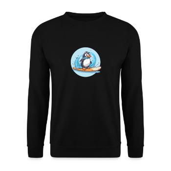 Pingouin surfeur mignon sur une planche de surf - Sweat-shirt Unisexe - noir - Devant - Alina (178cm) & Michal (187cm)
