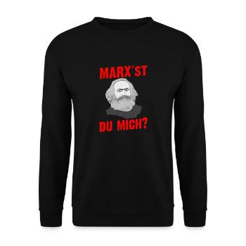 MARXst du mich? Magst du mich? Alle mögen Marx - Unisex Pullover - Schwarz - Vorne - Alina (178cm) & Michal (187cm)