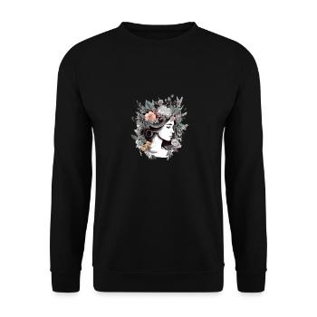 Blumige Frau - Unisex Pullover - Schwarz - Vorne - Alina (178cm) & Michal (187cm)