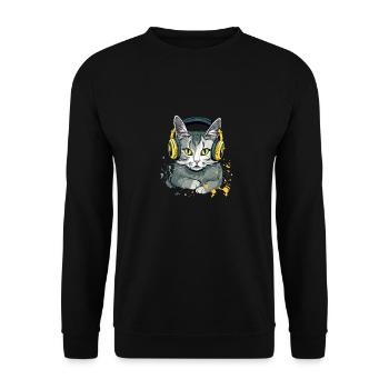 Jili, die audiophile Katze - Unisex Pullover - Schwarz - Vorne - Alina (178cm) & Michal (187cm)