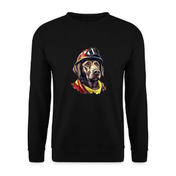 Labrador Feuerwehr Feuerwehrmann Hund - Unisex Pullover - Schwarz - Vorne - Alina (178cm) & Michal (187cm)
