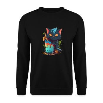 Super cute Cat drinks a cocktail - Unisex Pullover - Schwarz - Vorne - Alina (178cm) & Michal (187cm)