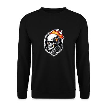 Motorrad im Retro-Stil - Totenkopf und Skelett - Unisex Pullover - Schwarz - Vorne - Alina (178cm) & Michal (187cm)