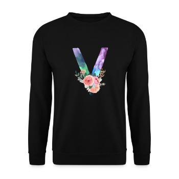 Lettre v watercolor - Sweat-shirt Unisexe - noir - Devant - Alina (178cm) & Michal (187cm)