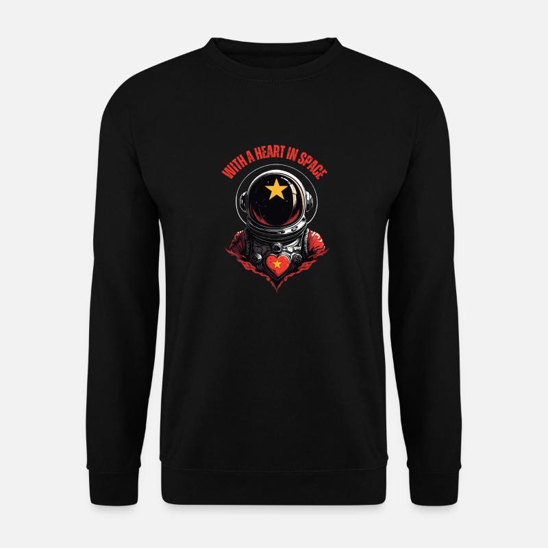 Mit dem Herzen im Weltraum - Unisex Pullover - Schwarz