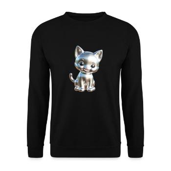 Chrom Katze süß Silber niedlich - Unisex Pullover - Schwarz - Vorne - Alina (178cm) & Michal (187cm)