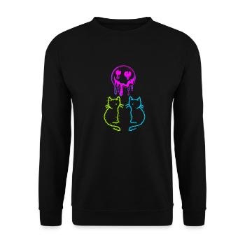 80er 90er Retro Katzen Sonne Vintage Katzen - Unisex Pullover - Schwarz - Vorne - Alina (178cm) & Michal (187cm)