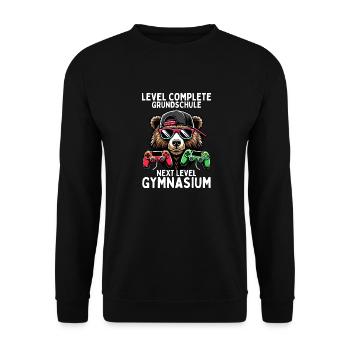 Level Complete Next Level Gymnasium Gaming Bär - Unisex Pullover - Schwarz - Vorne - Alina (178cm) & Michal (187cm)