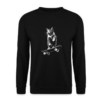 Cat Skateboard Skater - Unisex Sweatshirt - black - Front - Alina (178cm) & Michal (187cm)