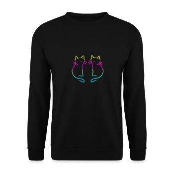 80er 90er Retro Vintage Katzen Regenbogen - Unisex Pullover - Schwarz - Vorne - Alina (178cm) & Michal (187cm)