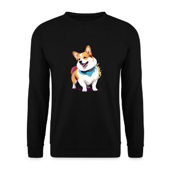 Corgi Vektor Kunst mit lebendiger Farbillustration - Unisex Pullover - Schwarz - Vorne - Alina (178cm) & Michal (187cm)