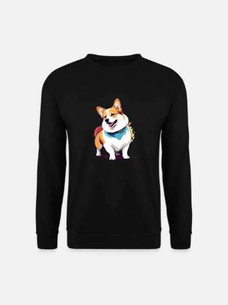 Corgi Vektor Kunst mit lebendiger Farbillustration - Unisex Pullover - Schwarz