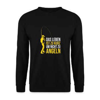 Das Leben Ist Zu Kurz Um Nicht Zu Angeln - Unisex Pullover - Schwarz - Vorne - Alina (178cm) & Michal (187cm)