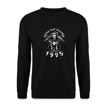 30. Geburtstag Going full throttle since 02/1995 - Unisex Pullover - Schwarz - Vorne - Alina (178cm) & Michal (187cm)