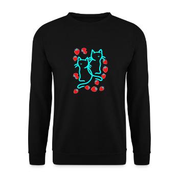80er 90er Katzen Katze Erdbeeren Sommer Vintage - Unisex Pullover - Schwarz - Vorne - Alina (178cm) & Michal (187cm)