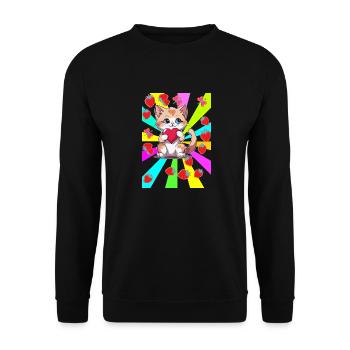 des années 80 Teen Été Fraise Chat Chats Enfant Coeur - Sweat-shirt Unisexe - noir - Devant - Alina (178cm) & Michal (187cm)