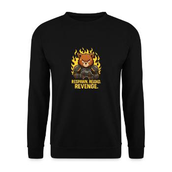 RESPAWN. RELOAD. REVENGE. – SupaSchokoBear Anime - Unisex Sweatshirt - black - Front - Alina (178cm) & Michal (187cm)