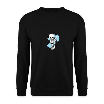 Hockey spielendes Skelett - gruseliges Geschenk - Unisex Pullover - Schwarz - Vorne - Alina (178cm) & Michal (187cm)