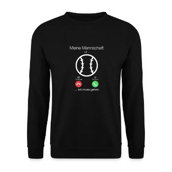Geschenk Anruf Volleyball Mannschaft ruft - Unisex Pullover - Schwarz - Vorne - Alina (178cm) & Michal (187cm)