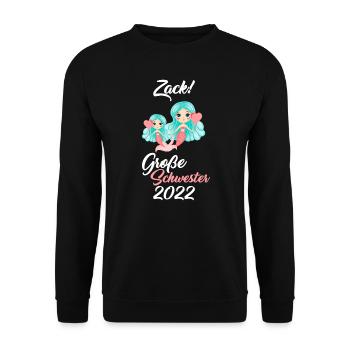Große Schwester 2022 Meerjungfrau Kinder Geschenk - Unisex Pullover - Schwarz - Vorne - Alina (178cm) & Michal (187cm)