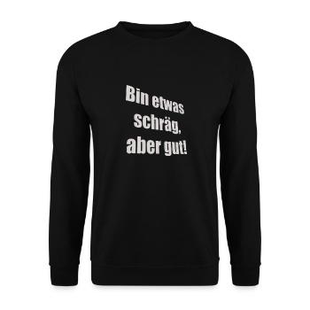 bin etwas schräg - Unisex Pullover - Schwarz - Vorne - Alina (178cm) & Michal (187cm)