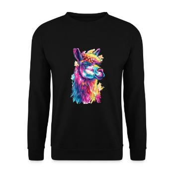 Alpaka Lama für Alpakaliebhaber - Unisex Pullover - Schwarz - Vorne - Alina (178cm) & Michal (187cm)
