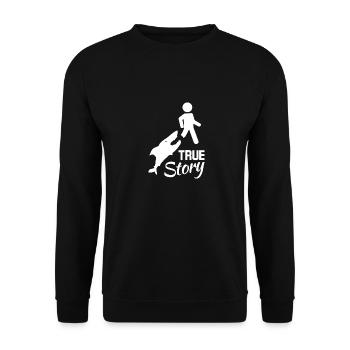 Wahre Geschichte Sarkasmus Amputierter geschnittener Beinrollstuhl - Unisex Pullover - Schwarz - Vorne - Alina (178cm) & Michal (187cm)