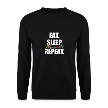 Eat Sleep Musicals Wiederholungstheater für Schauspieler und - Unisex Pullover - Schwarz - Vorne - Alina (178cm) & Michal (187cm)