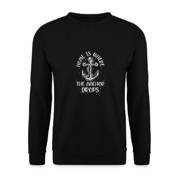 Home Is Where The Anchor Drops Motiv für einen - Unisex Pullover - Schwarz - Vorne - Alina (178cm) & Michal (187cm)