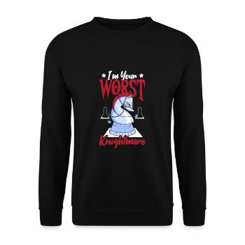 Ich bin dein schlimmster Albtraum, Schachspieler, - Unisex Pullover - Schwarz - Vorne - Alina (178cm) & Michal (187cm)